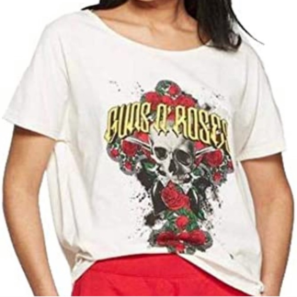 Guns N' Roses | Rose Skull Graphic Logo Boxy Short Sleeve Rocker Band Tee